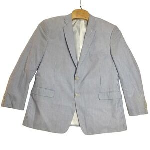 Saddlebred Mens 48R Seersucker Blazer Sports Jacket Blue‎ Stripe Single Vent